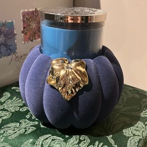 BBW velvet flocked pumpkin candle holder - blue